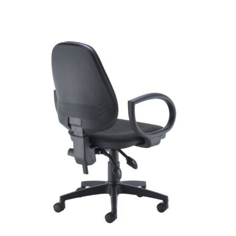 High-back Concept Operator Chair in black with fixed arms and adjustable support, designed for all-day comfort in workspaces.