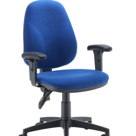 Concept Operator Chair, High Back, adjustable arms, in Royal Blue upholstery with a black base and casters.