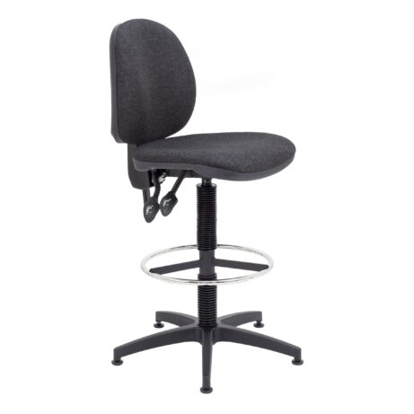 Charcoal Concept Mid-Back Fixed Draughtsman-Kit Chair with a round footrest and adjustable height.