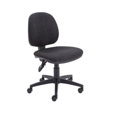 Mid back charcoal Concept Operator Chair with no arms and a five-star caster base.