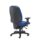 Posture Vista High Back Chair in blue fabric, featuring a black backrest, adjustable arms, and ergonomic controls.