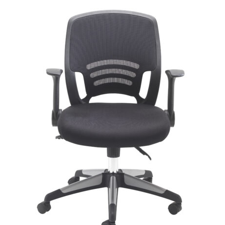 Carbon Office Chair with a breathable mesh back, low-profile folding arms, and a height-adjustable 5-star base with casters.