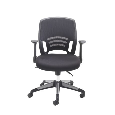 Carbon Office Chair with a breathable mesh back, low-profile folding arms, and a height-adjustable 5-star base with casters.