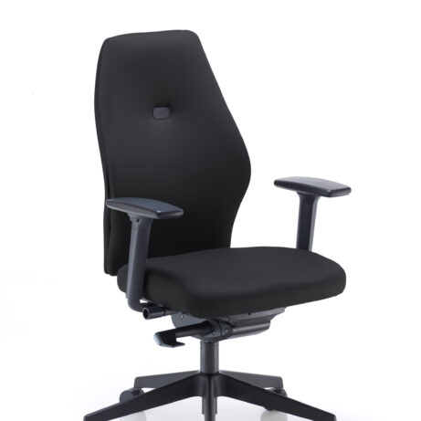 Deluxe Ergonomic Posture Chair in black with height and depth adjustable arms.