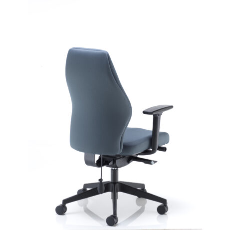 Deluxe Ergonomic Posture Chair in blue fabric, featuring a high back, adjustable arms, and compact design for all-day comfort.