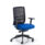 Ergonomic posture chair with blue fabric seat, height and depth adjustable arms, and mesh backrest.