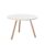 Large white Tripod Table with a round top and three natural wood legs.