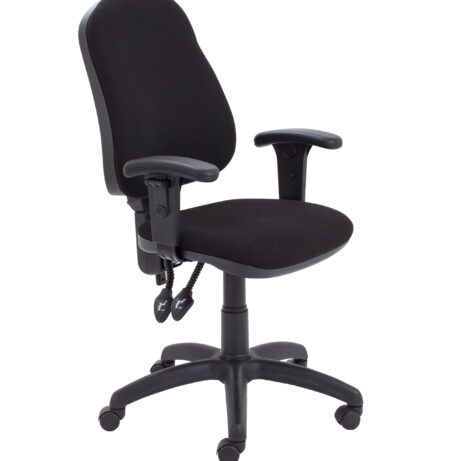 Calypso 2 High Back Operator Chair in black with adjustable arms and a five-star base on wheels.