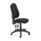 Calypso 2 High Back Operator Chair, no arms, black fabric upholstery, adjustable height, five-star base on wheels.
