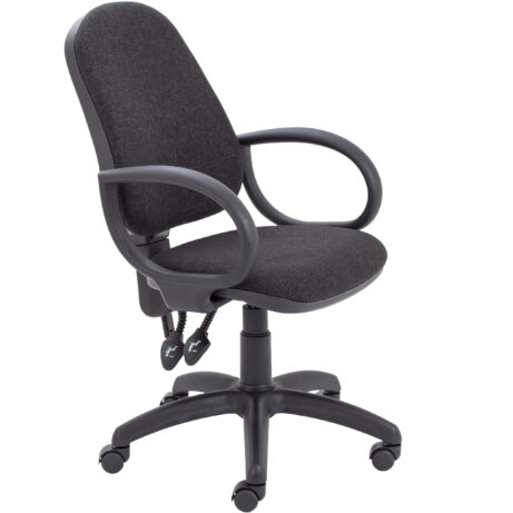 Calypso 2 High Back Operator Chair in charcoal with fixed arms and adjustable height on a five-star base.