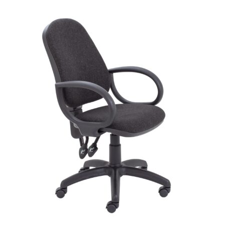 Calypso 2 High Back Operator Chair in charcoal with fixed arms and adjustable height on a five-star base.