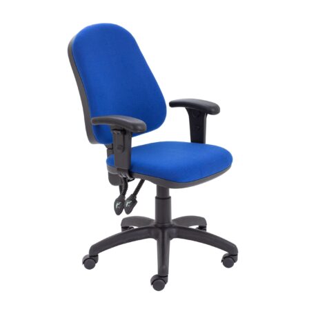 Calypso 2 High Back Operator Chair in Royal Blue with adjustable arms and a black base on wheels.