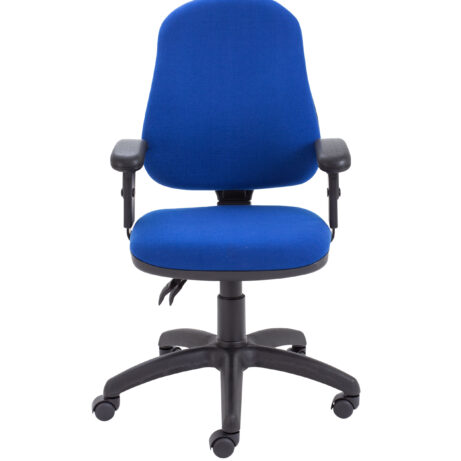 Calypso 2 High Back Operator Chair in blue fabric with height-adjustable arms and a mobile five-star base. Dimensions: 640 x 640.