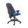 Calypso 2 High Back Operator Chair in blue fabric, featuring height-adjustable arms, backrest, and a mobile five-star base.