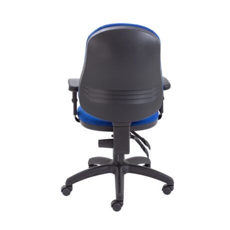 Calypso 2 High Back Operator Chair in blue fabric with height-adjustable backrest and arms, mobile five-star base.