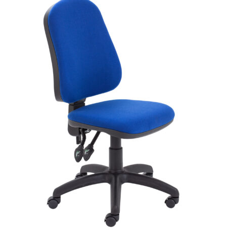 Calypso 2 High Back Operator Chair, Royal Blue, No Arms, features adjustable height and five swivel casters.