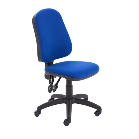 Calypso 2 High Back Operator Chair, Royal Blue, No Arms, features adjustable height and five swivel casters.