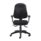 Calypso 2 Deluxe Chair with adjustable black arms and a black fabric finish, featuring a five-star base and rolling wheels.