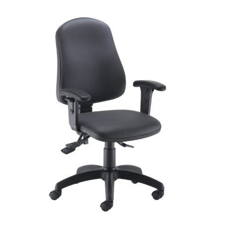 Calypso 2 Deluxe Chair with adjustable black PU arms and a five-star base, featuring a comfortable padded seat and backrest.