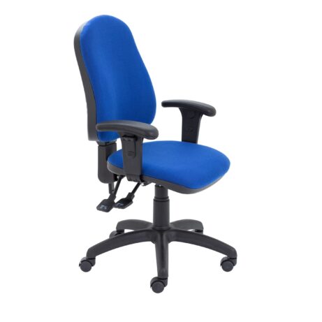 Calypso 2 Deluxe Chair in royal blue with adjustable arms and a five-star base on rolling casters.