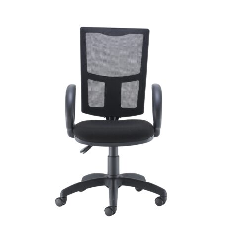 Calypso 2 Mesh Office Chair with fixed arms, featuring a black mesh back and black fabric seat.