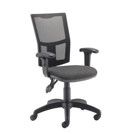 Calypso 2 Mesh Office Chair with adjustable arms in charcoal colour and a breathable mesh backrest.