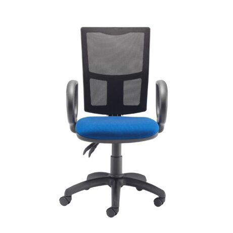 Calypso 2 Mesh Office Chair with fixed arms, featuring a royal blue seat and black mesh back.
