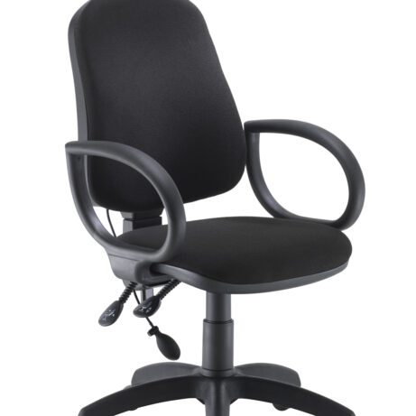 Calypso Ergo 2 Lever Office Chair in black with fixed arms and lumbar pump mechanism.