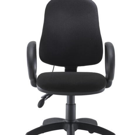 Calypso Ergo 2 Lever Office Chair, black fabric, adjustable lumbar support, dual-lever height and tilt controls, 5-star base.