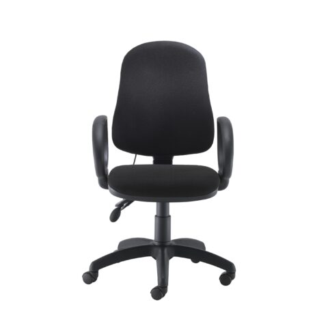 Calypso Ergo 2 Lever Office Chair, black fabric, adjustable lumbar support, dual-lever height and tilt controls, 5-star base.