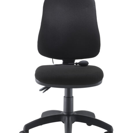 Calypso Ergo 2 Lever Office Chair, no arms, black upholstery, features lumbar pump and five-star base with wheels.