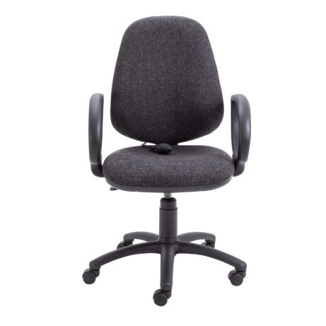 Calypso Ergo 2 Lever Office Chair, charcoal fabric with fixed arms and lumbar pump adjustment.