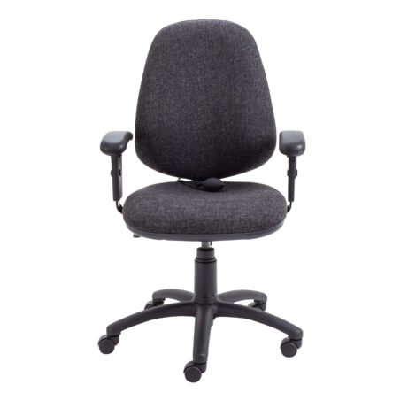 Calypso Ergo 2 Lever Office Chair, Charcoal, adjustable arms, with lumbar pump and five-wheel base.