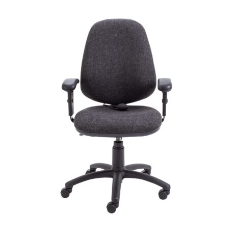 Calypso Ergo 2 Lever Office Chair, Charcoal, adjustable arms, with lumbar pump and five-wheel base.