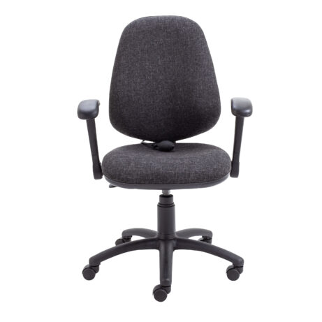 Calypso Ergo 2 Lever Office Chair in charcoal with folding arms and lumbar pump functionality.