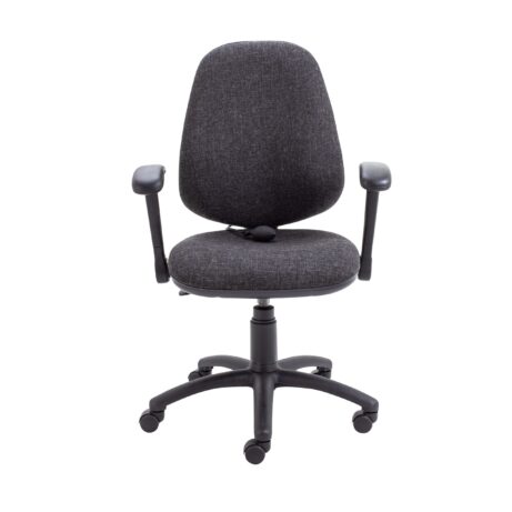 Calypso Ergo 2 Lever Office Chair in charcoal with folding arms and lumbar pump functionality.