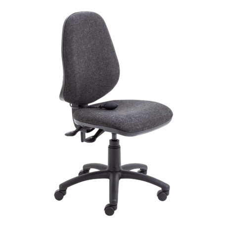 Calypso Ergo 2 Lever Office Chair, no arms, charcoal fabric, features lumbar pump and adjustable settings.