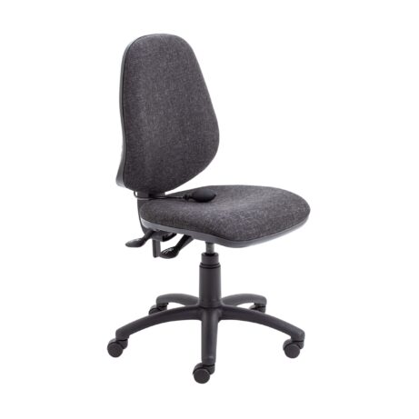 Calypso Ergo 2 Lever Office Chair, no arms, charcoal fabric, features lumbar pump and adjustable settings.