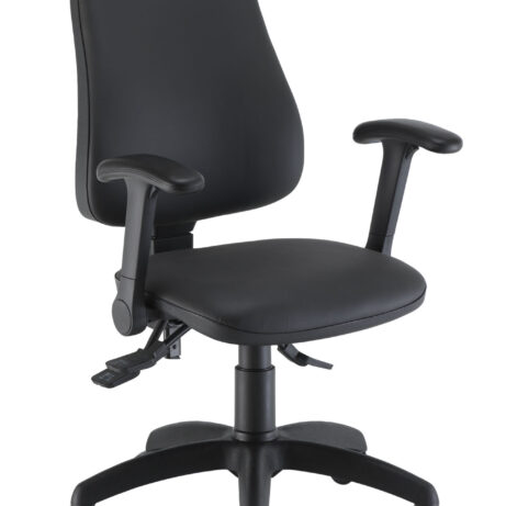 Calypso Ergo 2 Lever Office Chair with lumbar pump, black PU fabric, features folding arms and a five-star base.