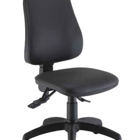 Calypso Ergo 2 Lever Office Chair, Black PU, no arms, featuring lumbar pump adjustment, on five-caster base.