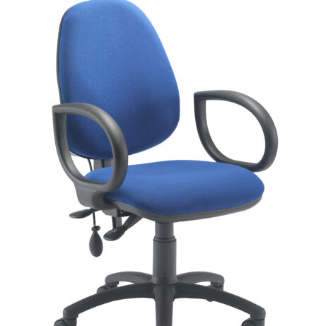 Calypso Ergo 2 Lever Office Chair, Royal Blue, with fixed arms and lumbar pump functionality.