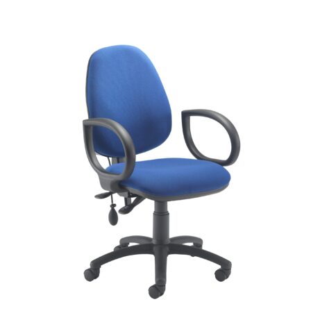 Calypso Ergo 2 Lever Office Chair, Royal Blue, with fixed arms and lumbar pump functionality.