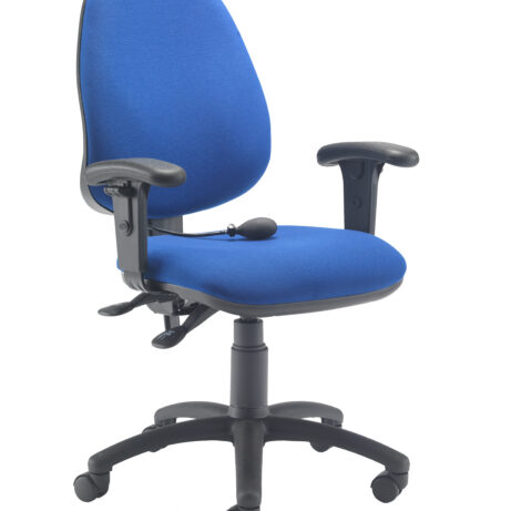 Calypso Ergo 2 Lever Office Chair with adjustable arms, royal blue fabric, and lumbar pump feature.