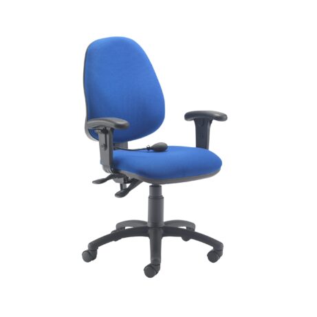 Calypso Ergo 2 Lever Office Chair with adjustable arms, royal blue fabric, and lumbar pump feature.