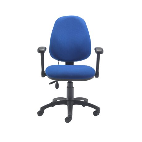 Calypso Ergo 2 Lever Office Chair, Royal Blue, with folding arms and lumbar pump, on a five-wheel base.