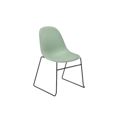 Lizzie Skid Chair in green with a sleek plastic seat and black metal sled base.