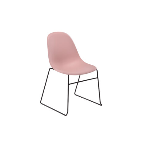 Lizzie Skid Chair in pink with sleek design and black metal legs. Ideal for modern office or dining spaces.
