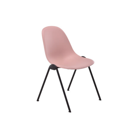 Lizzie 4 Leg Chair in pink with a sleek plastic seat and black metal legs.