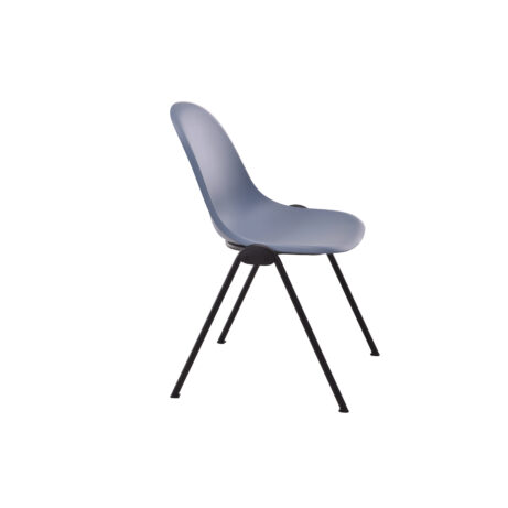Lizzie 4 Leg Chair with a curved blue plastic seat and robust black steel A-frame, suitable for café and meeting spaces.