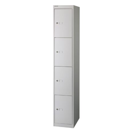 Bisley 4 Door Locker in Goose Grey, Size: 30.5, vertical design with four secure compartments.